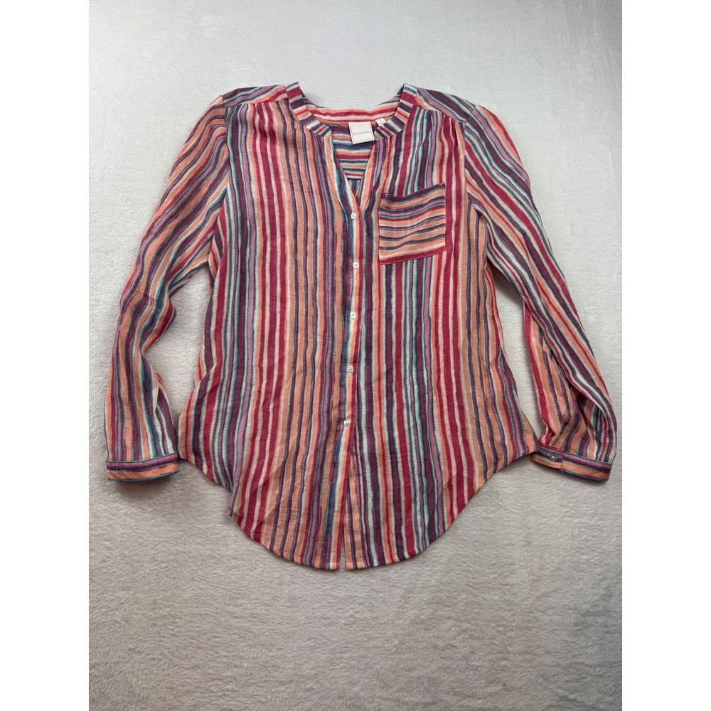 Zac & Rachel Womens Pink Multi Color Striped Button Up Blouse Size M casual